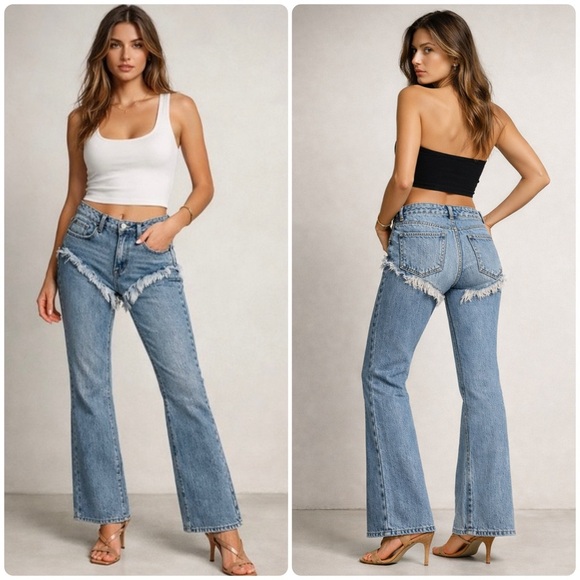 SER.O.YA Denim - New! SER.O.YA Dahlia Western Frayed Fringe Blue Flare Jeans 🤠💙 size 26